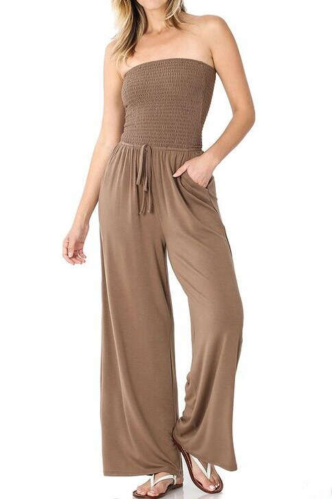 Y2K Aesthetic Tie Front Strapless Jumpsuit for Trendy Coquette and Grunge Outfits