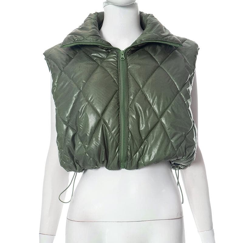 Y2K Aesthetic Turnover Collar Zip-Up Sleeveless Coat Top with Drawstring Detail Y2K Aesthetic Turnover Collar Zip-Up Sleeveless Coat Top with Drawstring Detail