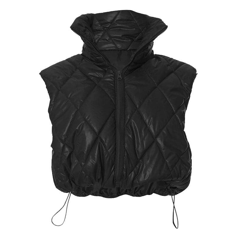 Y2K Aesthetic Turnover Collar Zip-Up Sleeveless Coat Top with Drawstring Detail Y2K Aesthetic Turnover Collar Zip-Up Sleeveless Coat Top with Drawstring Detail