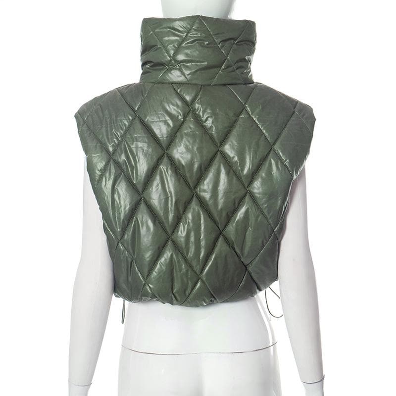Y2K Aesthetic Turnover Collar Zip-Up Sleeveless Coat Top with Drawstring Detail Y2K Aesthetic Turnover Collar Zip-Up Sleeveless Coat Top with Drawstring Detail
