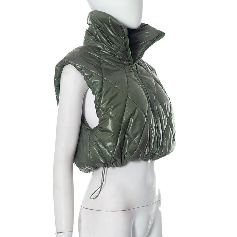 Y2K Aesthetic Turnover Collar Zip-Up Sleeveless Coat Top with Drawstring Detail Y2K Aesthetic Turnover Collar Zip-Up Sleeveless Coat Top with Drawstring Detail