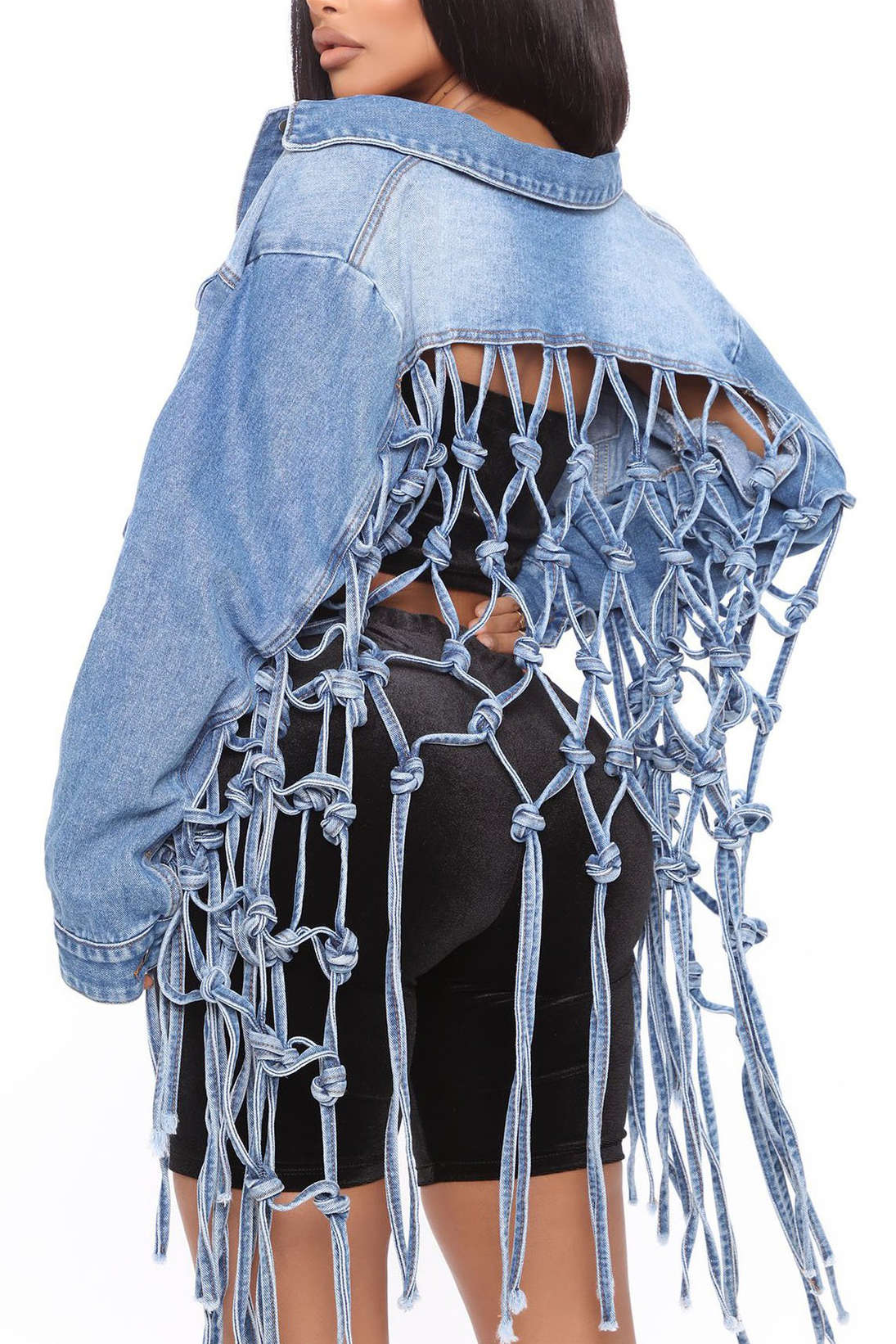 Y2K Braided Tassel Faded Denim Jacket for Trendy Coquette and Grunge Aesthetic Styles Y2K Braided Tassel Faded Denim Jacket for Trendy Coquette and Grunge Aesthetic Styles
