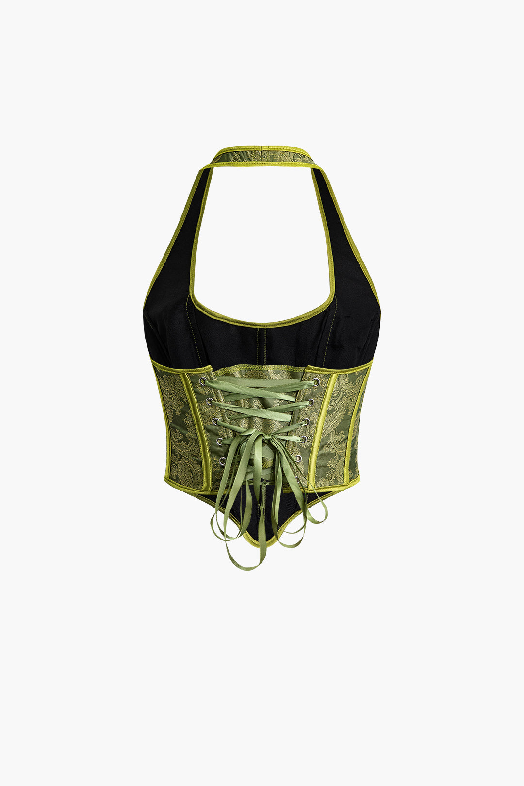 Y2K Coquette Aesthetic Jacquard Eyelet Tie Halter Corset Top for Trendy Outfits Y2K Coquette Aesthetic Jacquard Eyelet Tie Halter Corset Top for Trendy Outfits