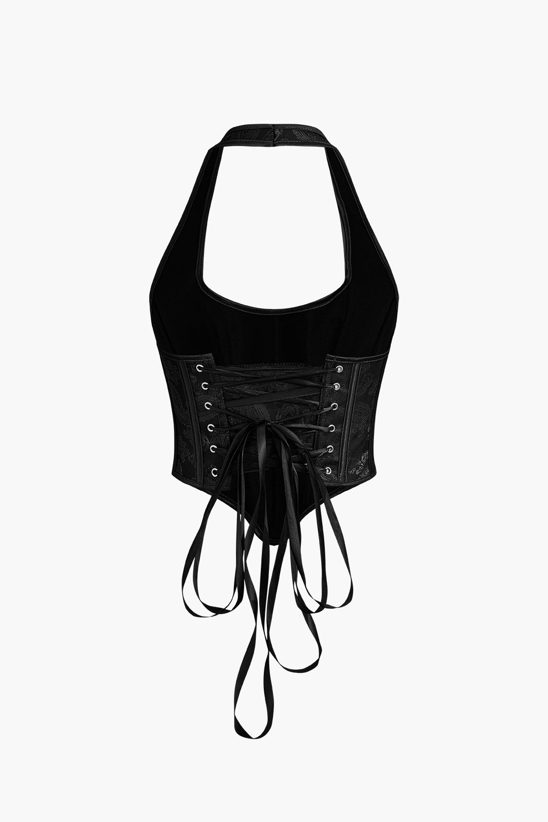 Y2K Coquette Aesthetic Jacquard Eyelet Tie Halter Corset Top for Trendy Outfits Y2K Coquette Aesthetic Jacquard Eyelet Tie Halter Corset Top for Trendy Outfits