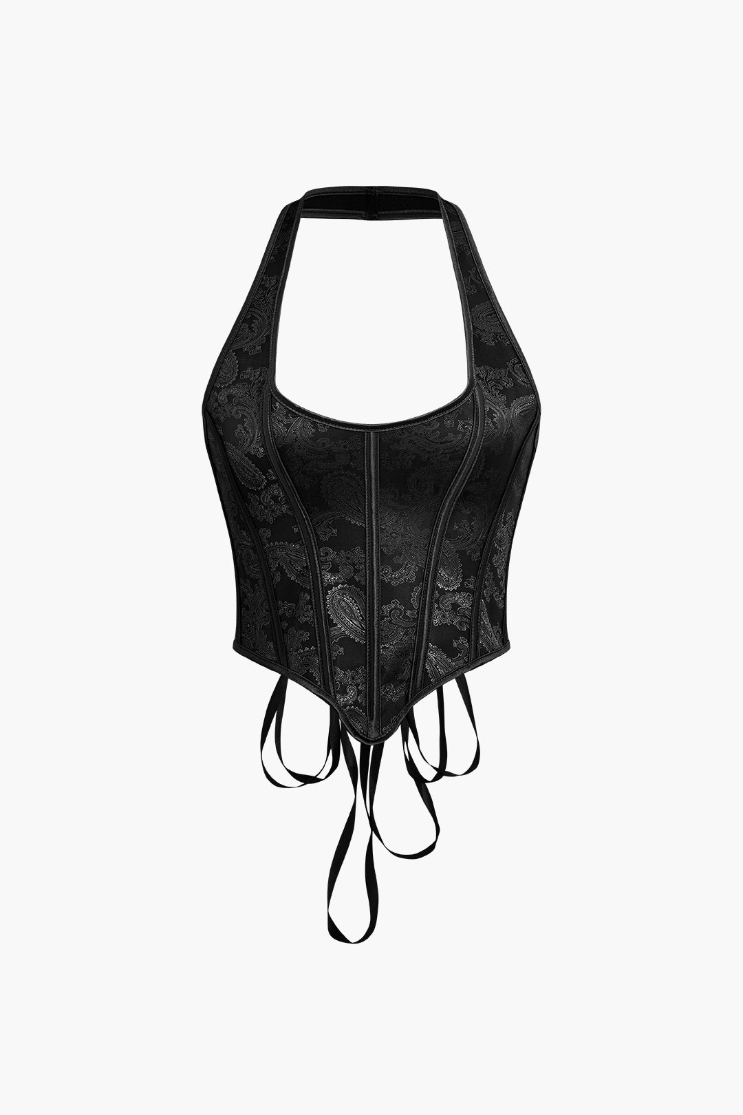 Y2K Coquette Aesthetic Jacquard Eyelet Tie Halter Corset Top for Trendy Outfits Y2K Coquette Aesthetic Jacquard Eyelet Tie Halter Corset Top for Trendy Outfits