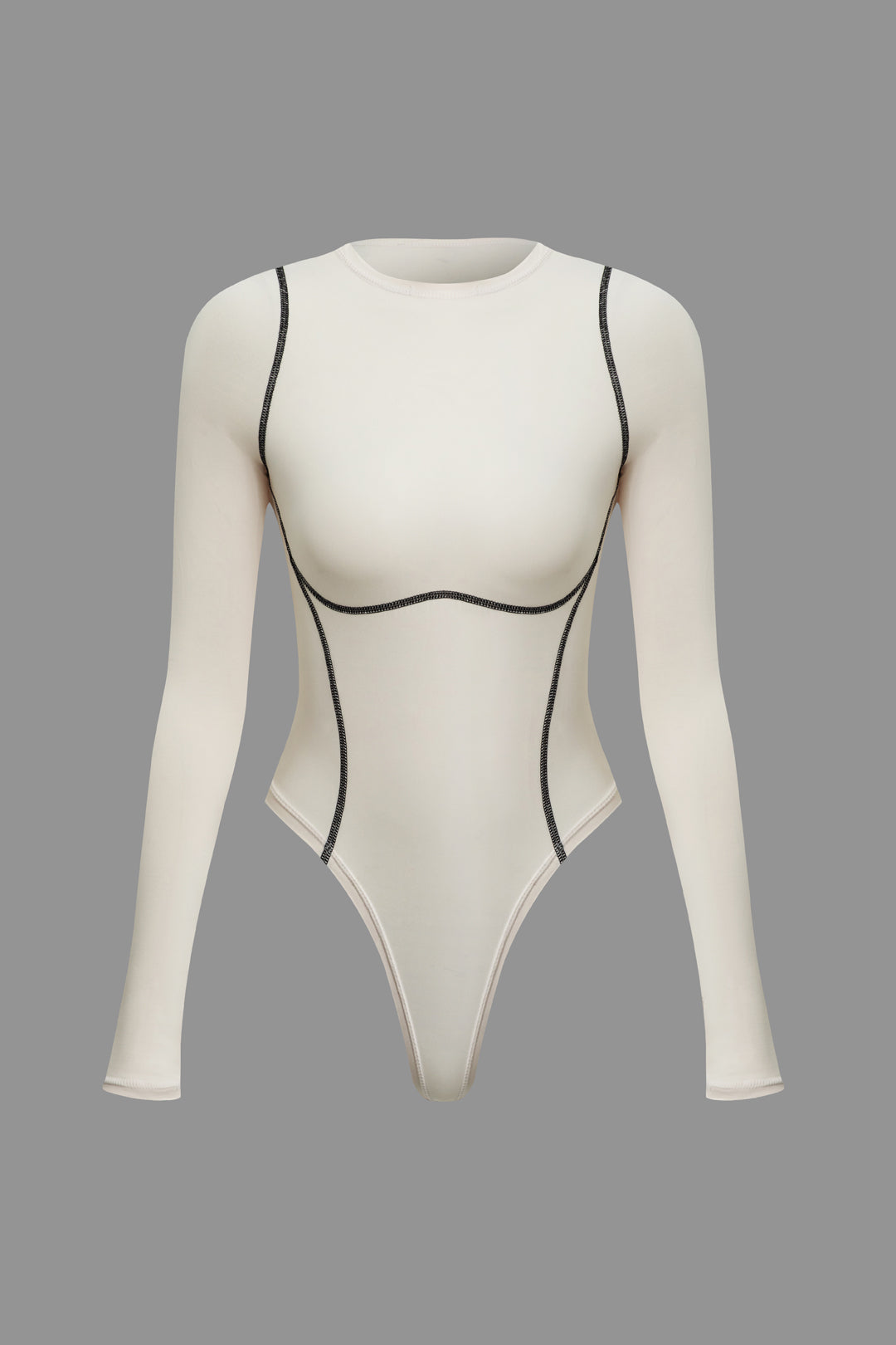 Y2K Fashion Contrast Seam Round Neck Long Sleeve Bodysuit for Aesthetic Outfits