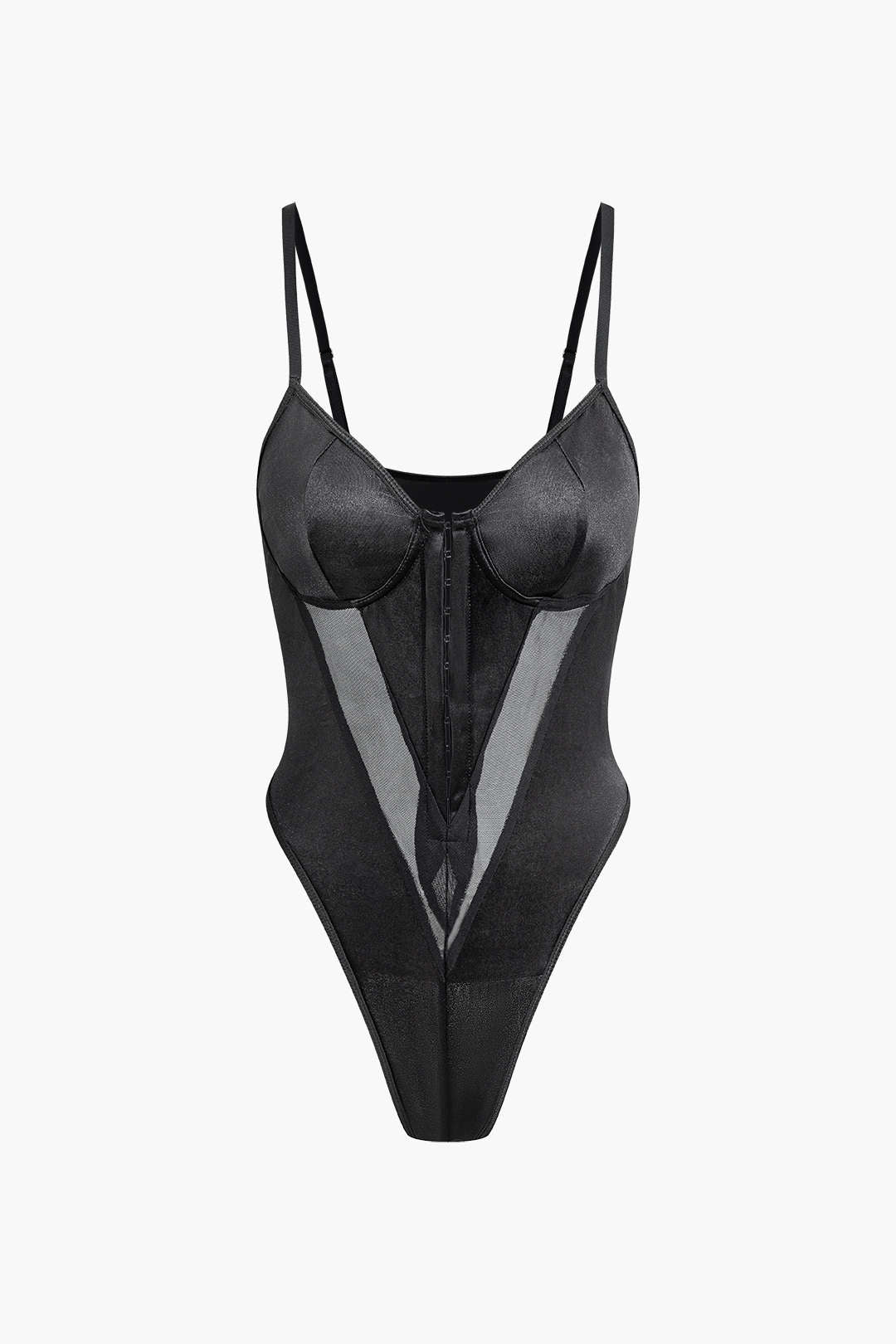 Y2K Fashion Hooded Eye Mesh Slip Bustier Bodysuit for Edgy Coquette Aesthetic Looks