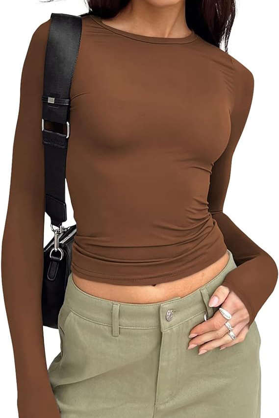 Y2K Fashion Solid Long Sleeve Crop Top - Cute Aesthetic Top for Grunge and Coquette Styles