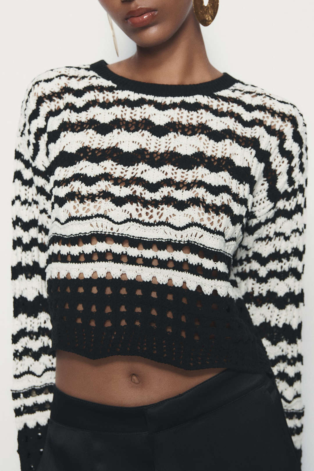 Y2K Fashion Stripe Round Neck Open Knit Crop Top - Cute Aesthetic Top for Trendy Outfits Y2K Fashion Stripe Round Neck Open Knit Crop Top - Cute Aesthetic Top for Trendy Outfits