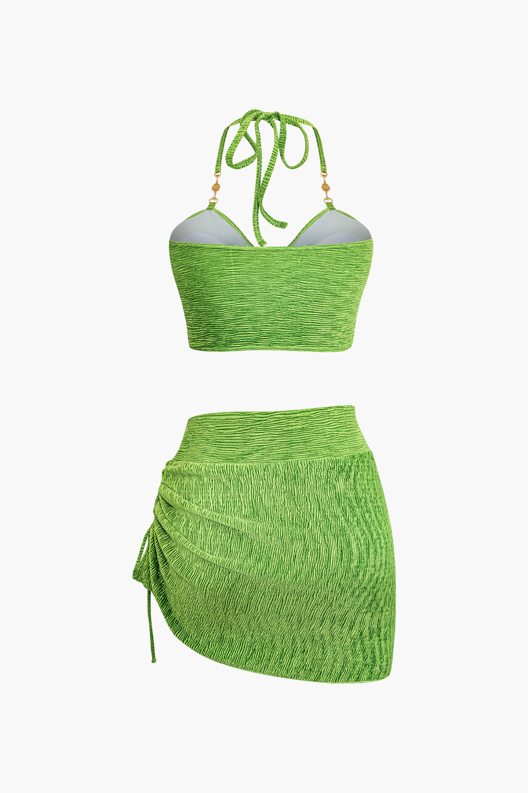 Y2K Fashion U-Ring Front Tie Halter 3-Piece Set for Trendy Aesthetic Outfits