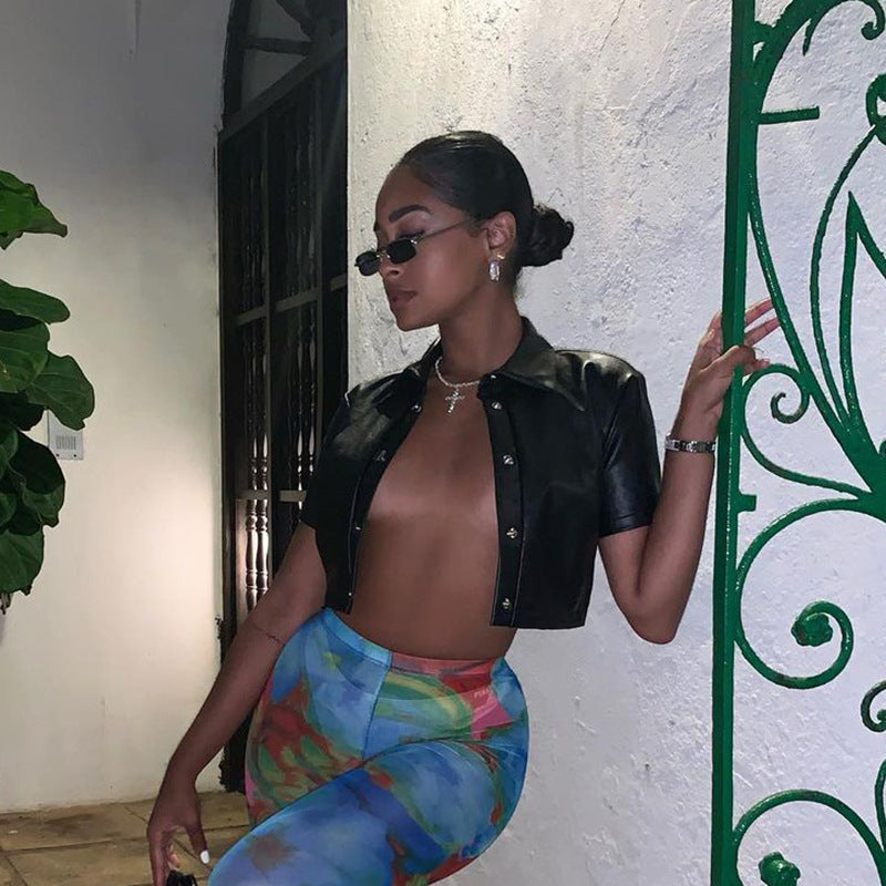 Y2K Grunge Style Hook And Eye Faux Leather T-Shirt for Aesthetic Outfits Y2K Grunge Style Hook And Eye Faux Leather T-Shirt for Aesthetic Outfits