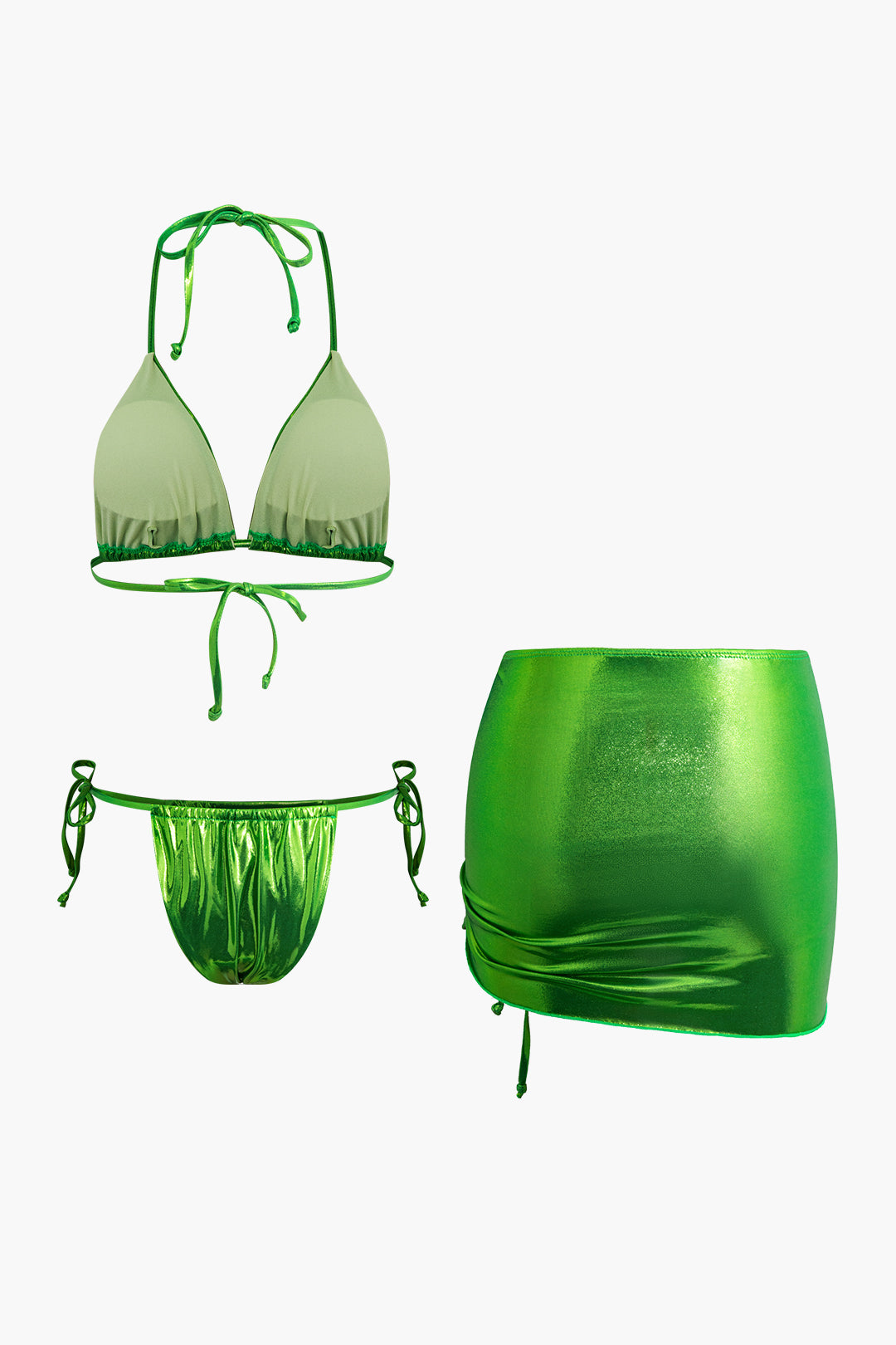 Y2K Halter Bikini & Ruched Drawstring Mini Skirt Cover-Up Swimsuit Set for Trendy Aesthetics Y2K Halter Bikini & Ruched Drawstring Mini Skirt Cover-Up Swimsuit Set for Trendy Aesthetics