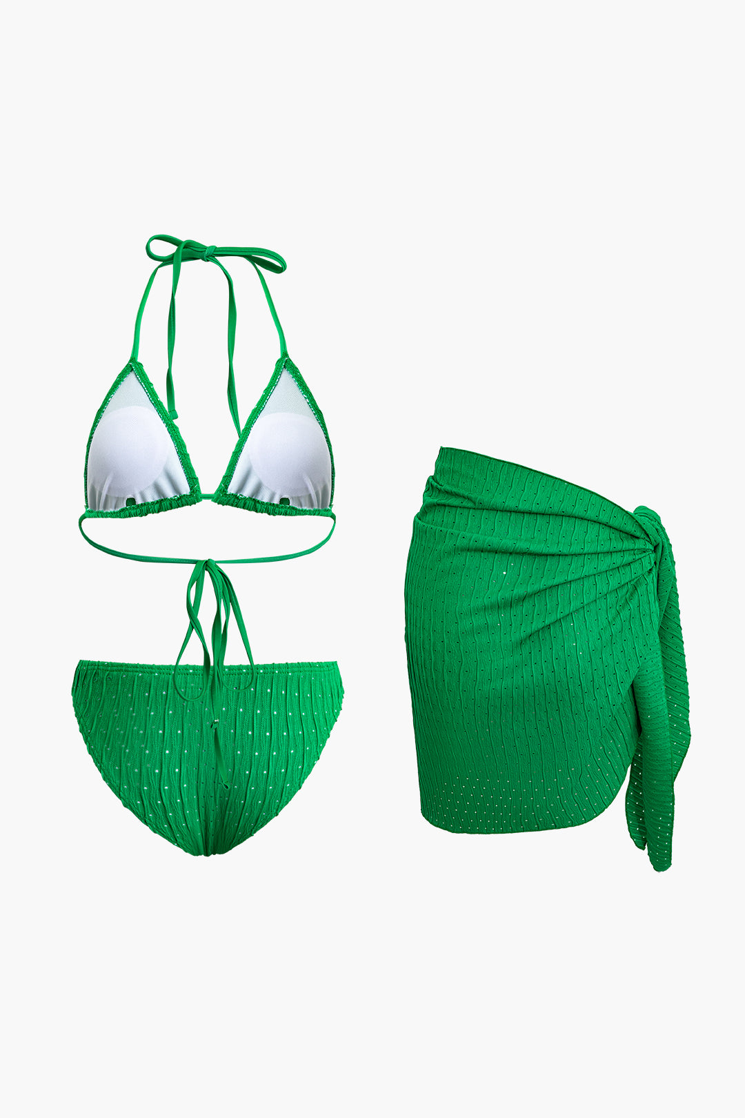 Y2K Halter Bikini Set with Hollow Out Design and Aesthetic Wrap Cover-Up Skirt Y2K Halter Bikini Set with Hollow Out Design and Aesthetic Wrap Cover-Up Skirt