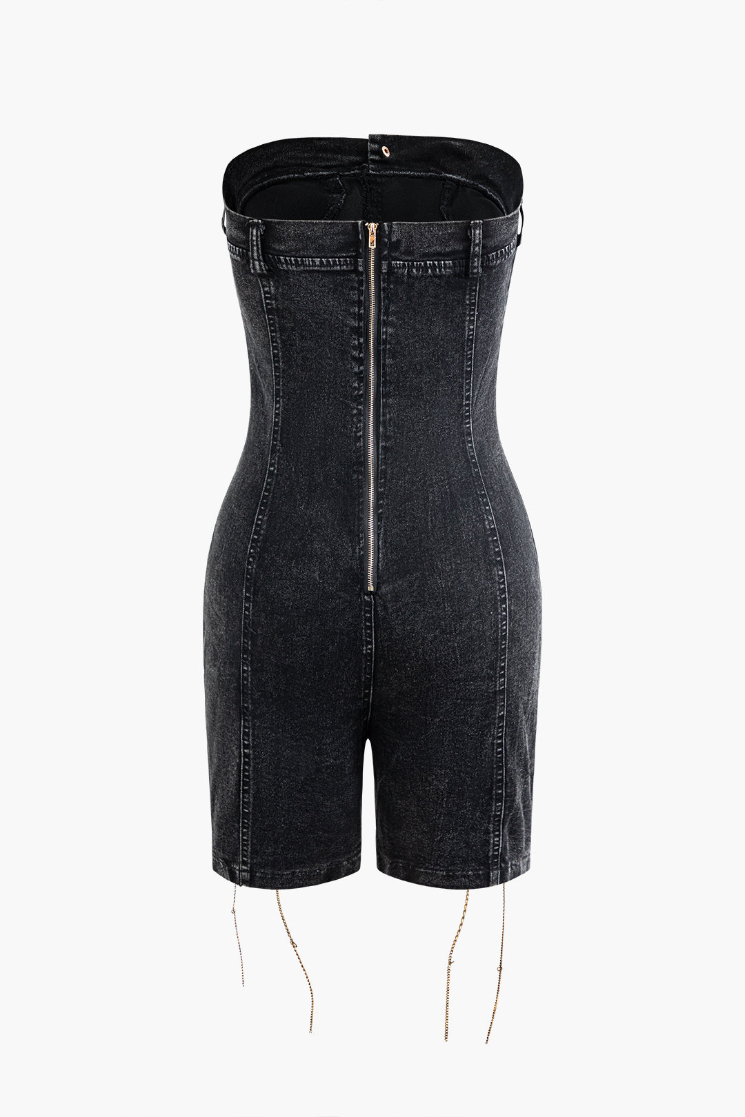 Y2K Lace-Up Denim Strapless Romper for Trendy Coquette and Grunge Aesthetic Looks