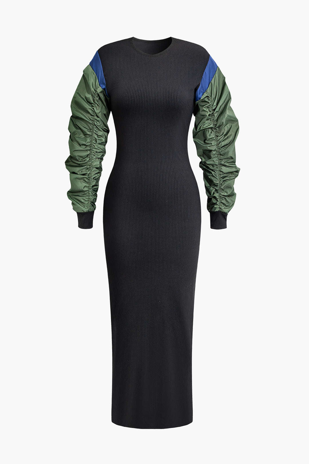 Y2K Patchwork Ruched Puff Sleeve Knit Dress - Cute Coquette Aesthetic Fashion Y2K Patchwork Ruched Puff Sleeve Knit Dress - Cute Coquette Aesthetic Fashion