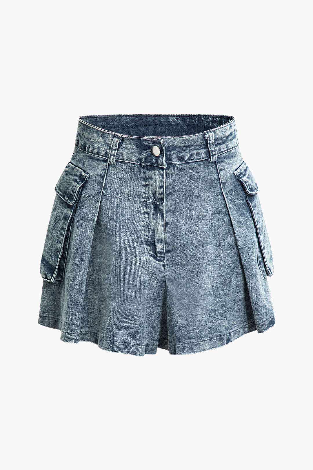 Y2K Pleated Denim Skirt with Flap Pockets - Trendy Grunge Aesthetic Essential