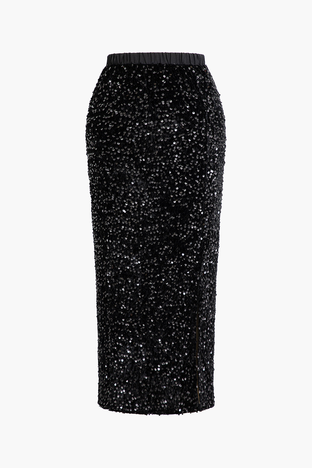 Y2K Sequin Elastic Waist Split Midi Skirt for Trendy Coquette and Grunge Aesthetics Y2K Sequin Elastic Waist Split Midi Skirt for Trendy Coquette and Grunge Aesthetics