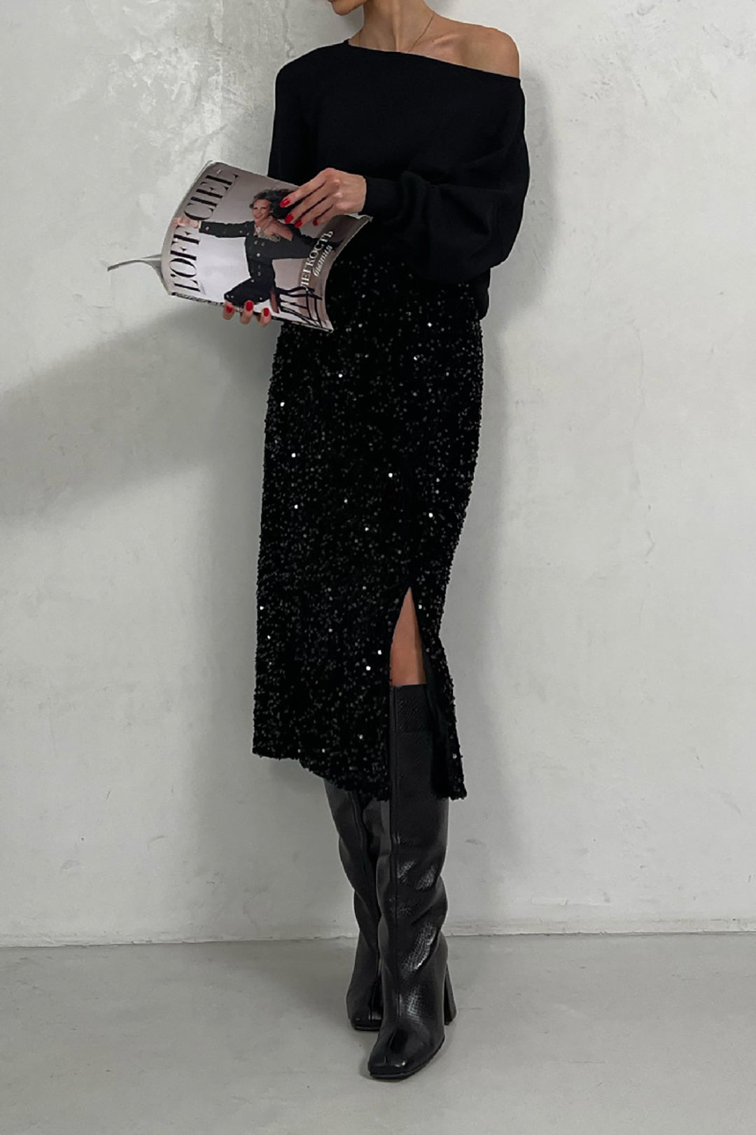 Y2K Sequin Elastic Waist Split Midi Skirt for Trendy Coquette and Grunge Aesthetics Y2K Sequin Elastic Waist Split Midi Skirt for Trendy Coquette and Grunge Aesthetics