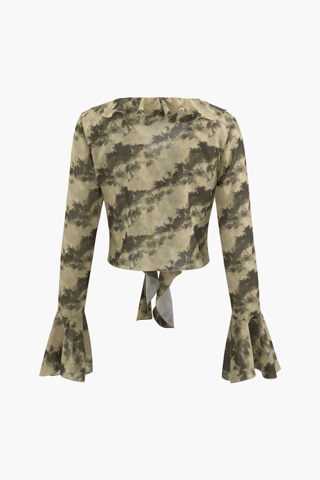 Y2K Tie Dye Flare Sleeve Ruffle Top with Rose Choker - Cute Coquette Aesthetic Style Y2K Tie Dye Flare Sleeve Ruffle Top with Rose Choker - Cute Coquette Aesthetic Style