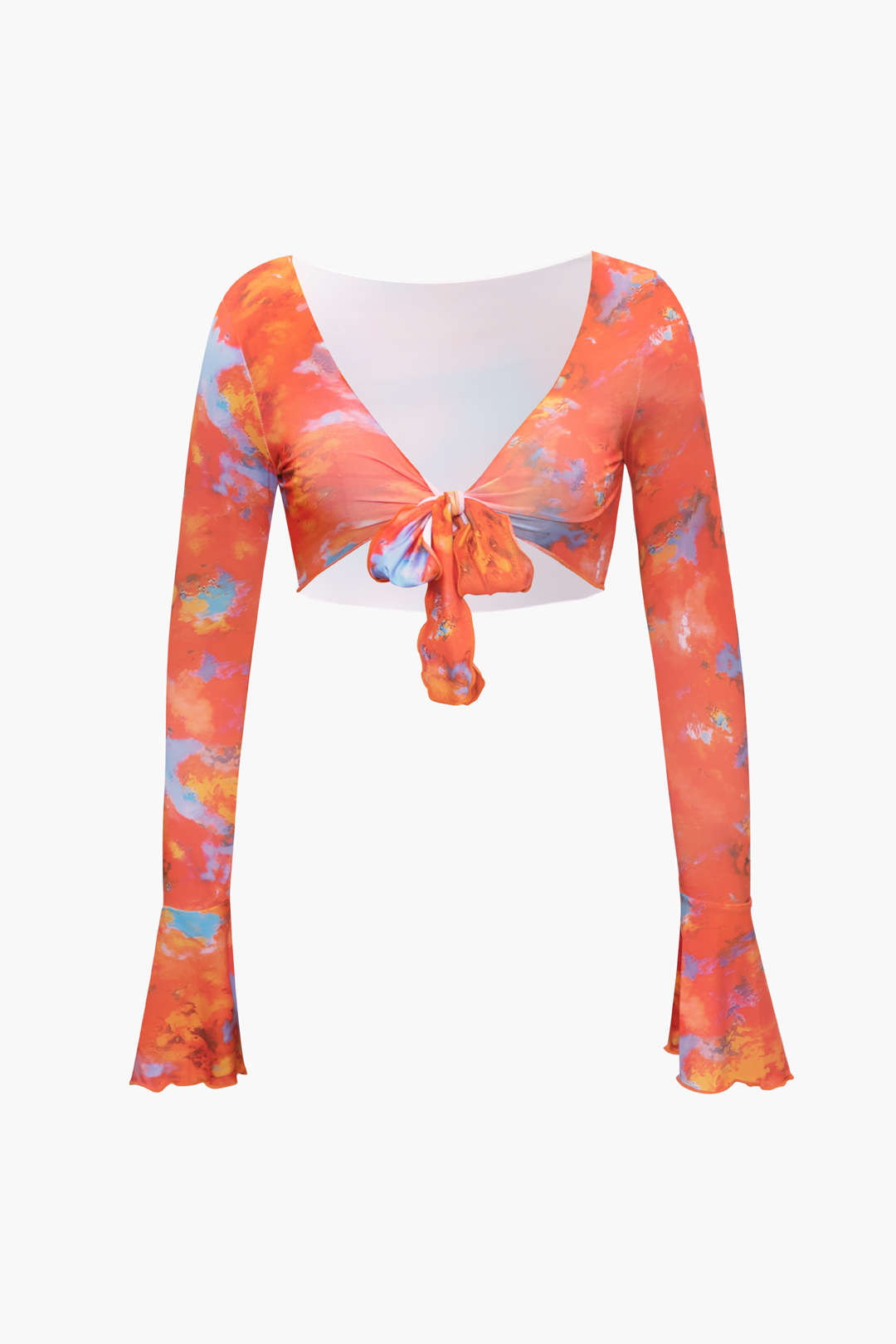 Y2K Tie Dye Knot Bell Sleeve V-Neck Crop Top & Mini Skirt Set for Aesthetic Outfits Y2K Tie Dye Knot Bell Sleeve V-Neck Crop Top & Mini Skirt Set for Aesthetic Outfits