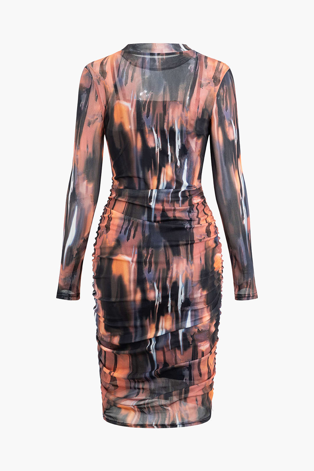 Y2K Tie Dye Mock Neck Mesh Long Sleeve Midi Dress with Lining for Aesthetic Vibes Y2K Tie Dye Mock Neck Mesh Long Sleeve Midi Dress with Lining for Aesthetic Vibes