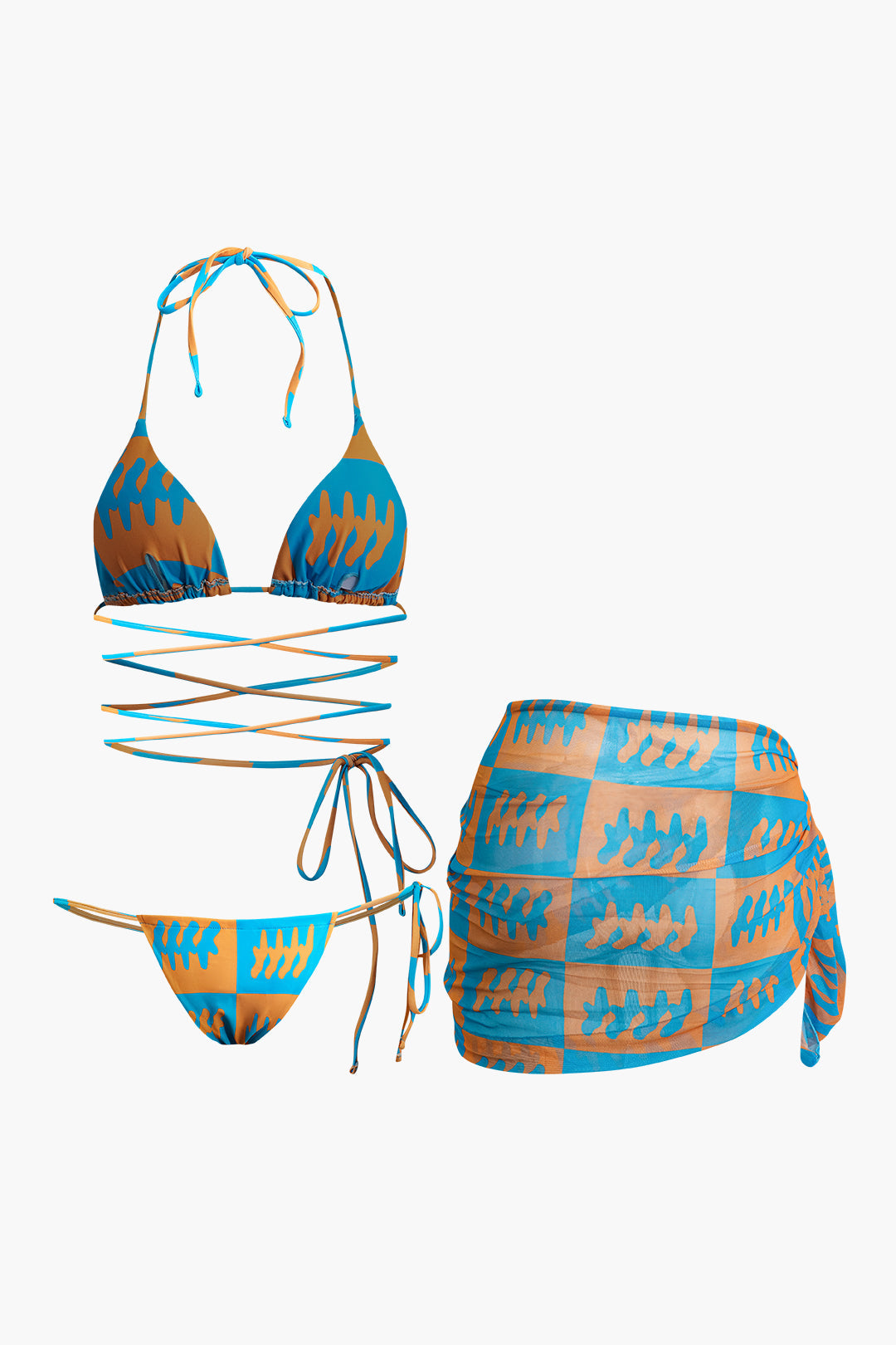 Y2K Tie Halter Bikini with Wrap Cover-Up Skirt - 3pc Swimsuit Set for Trendy Aesthetics Y2K Tie Halter Bikini with Wrap Cover-Up Skirt - 3pc Swimsuit Set for Trendy Aesthetics