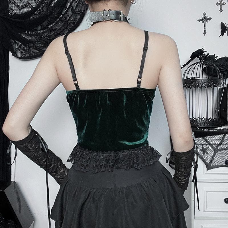 Y2K Velvet Lace Patchwork Sweetheart Neck Cami Top for Coquette Aesthetic Outfits Y2K Velvet Lace Patchwork Sweetheart Neck Cami Top for Coquette Aesthetic Outfits