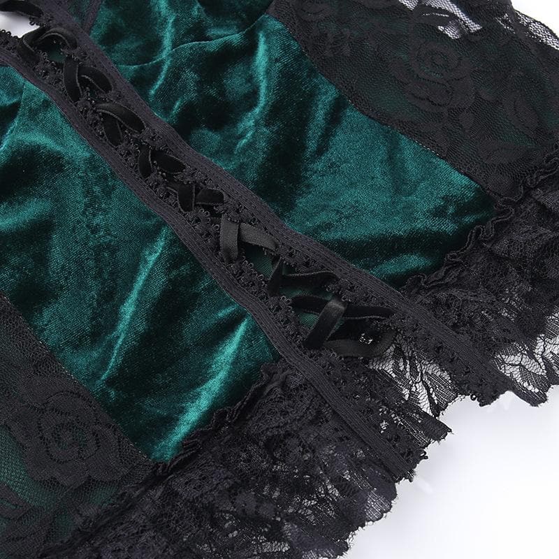 Y2K Velvet Lace Patchwork Sweetheart Neck Cami Top for Coquette Aesthetic Outfits Y2K Velvet Lace Patchwork Sweetheart Neck Cami Top for Coquette Aesthetic Outfits