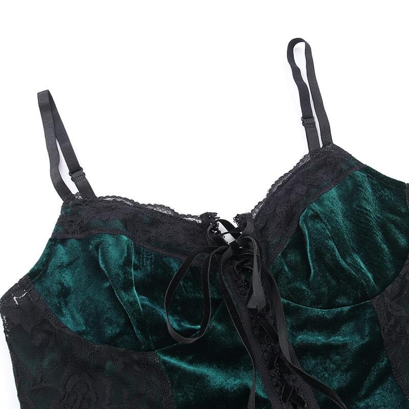 Y2K Velvet Lace Patchwork Sweetheart Neck Cami Top for Coquette Aesthetic Outfits Y2K Velvet Lace Patchwork Sweetheart Neck Cami Top for Coquette Aesthetic Outfits