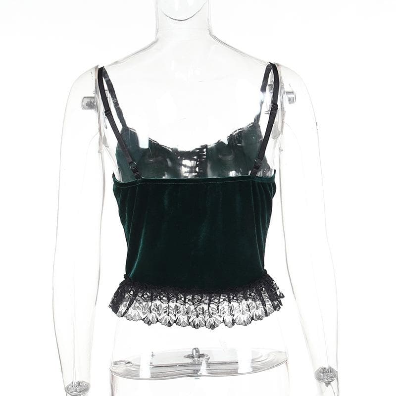 Y2K Velvet Lace Patchwork Sweetheart Neck Cami Top for Coquette Aesthetic Outfits Y2K Velvet Lace Patchwork Sweetheart Neck Cami Top for Coquette Aesthetic Outfits