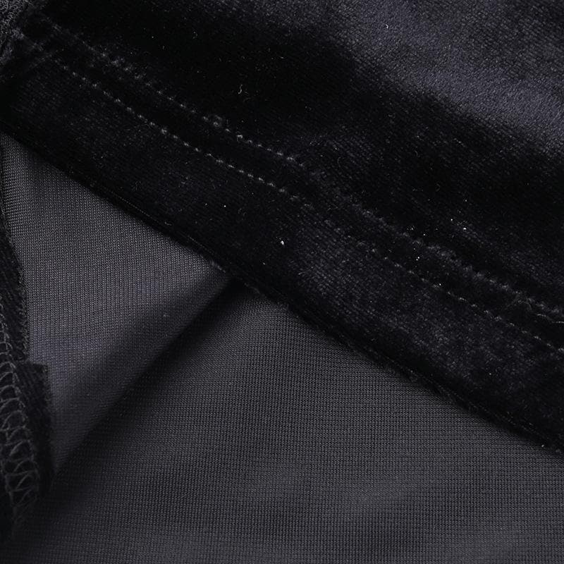 Y2K Velvet Patchwork Lace High Neck Flared Sleeve Crop Top for Coquette Aesthetic Y2K Velvet Patchwork Lace High Neck Flared Sleeve Crop Top for Coquette Aesthetic