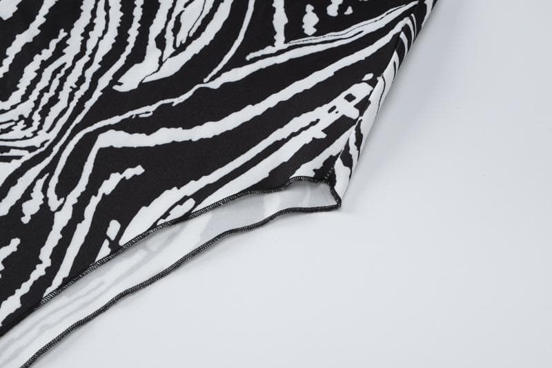 Zebra Print Contrast Backless Midi Dress with Irregular Slit - Y2K Aesthetic Fashion Zebra Print Contrast Backless Midi Dress with Irregular Slit - Y2K Aesthetic Fashion