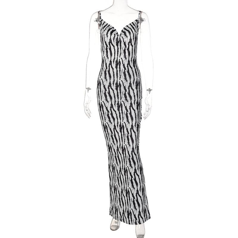 Zebra Print Cowl Neck Backless Slit Midi Dress - Y2K Fashion Statement Piece Zebra Print Cowl Neck Backless Slit Midi Dress - Y2K Fashion Statement Piece