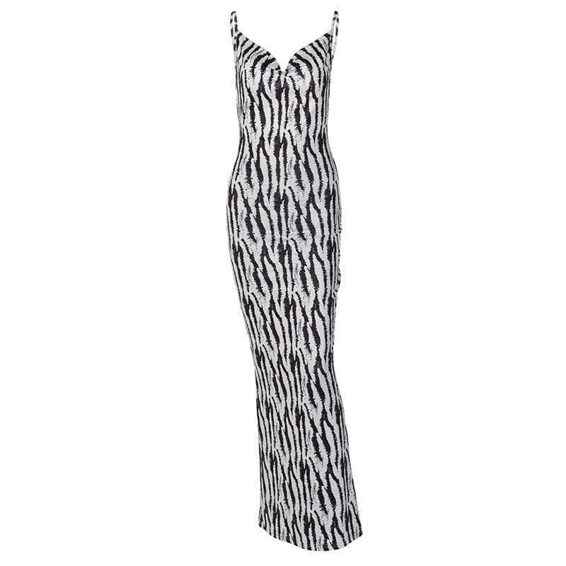 Zebra Print Cowl Neck Backless Slit Midi Dress - Y2K Fashion Statement Piece Zebra Print Cowl Neck Backless Slit Midi Dress - Y2K Fashion Statement Piece