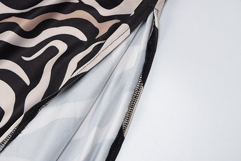 Zebra Print Hollow Out Backless Maxi Dress with Contrast Cross Back for Y2K Aesthetic Zebra Print Hollow Out Backless Maxi Dress with Contrast Cross Back for Y2K Aesthetic