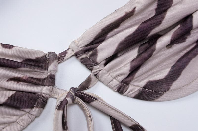 Zebra Print Low Cut Flared Sleeve Contrast Maxi Skirt Set for Y2K Fashion Lovers Zebra Print Low Cut Flared Sleeve Contrast Maxi Skirt Set for Y2K Fashion Lovers