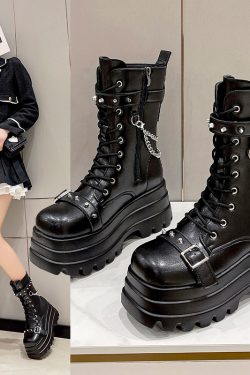 12cm Height-Increasing Thick-Soled Mid-Calf Boots for Women - Fashionable British Style Short Boots for Autumn Winter 2024