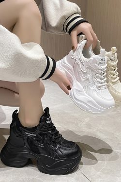 2024 Spring Women's Platform Dad Sneakers - Versatile High Heel Shoes for Short Women, Trendy Casual Footwear