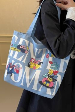 2025 Cartoon Letter Canvas Tote Bag for Women, Large Capacity Shoulder Bag for Class, Commuting, and Short Trips