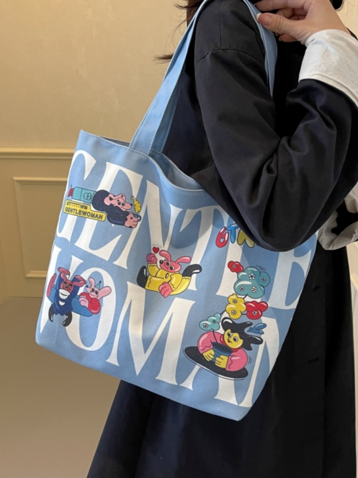 2025 Cartoon Letter Canvas Tote Bag for Women, Large Capacity Shoulder Bag for Class, Commuting, and Short Trips 2025 Cartoon Letter Canvas Tote Bag for Women, Large Capacity Shoulder Bag for Class, Commuting, and Short Trips