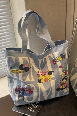2025 Cartoon Letter Canvas Tote Bag for Women, Large Capacity Shoulder Bag for Class, Commuting, and Short Trips