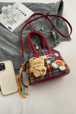2025 Cute Cartoon Handbag for Women - Spring Summer Plaid Fabric Shell Bag, Casual Shoulder Crossbody Bag