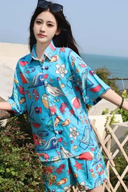 2025 Floral Short Sleeve Shirt for Girls - Unique Cartoon Hawaiian Vacation Top - Trendy Beachwear