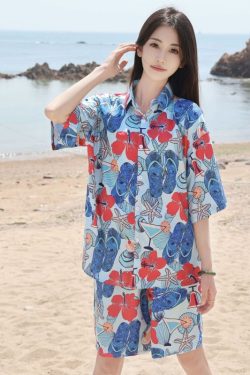 2025 Floral Short Sleeve Shirt for Girls - Unique Cartoon Hawaiian Vacation Top - Trendy Beachwear