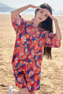 2025 Floral Short Sleeve Shirt for Girls - Unique Cartoon Hawaiian Vacation Top - Trendy Beachwear