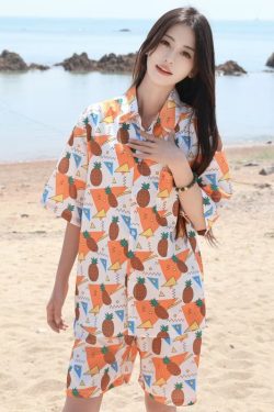 2025 Floral Short Sleeve Shirt for Girls - Unique Cartoon Hawaiian Vacation Top - Trendy Beachwear