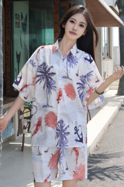 2025 Floral Short Sleeve Shirt for Girls - Unique Cartoon Hawaiian Vacation Top - Trendy Beachwear