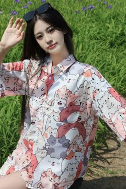 2025 Floral Short Sleeve Shirt for Girls - Unique Cartoon Hawaiian Vacation Top - Trendy Beachwear