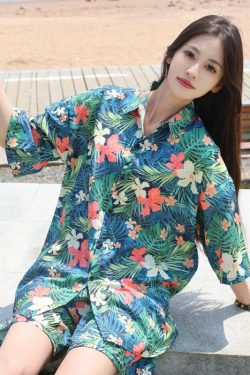 2025 Floral Short Sleeve Shirt for Girls - Unique Cartoon Hawaiian Vacation Top - Trendy Beachwear