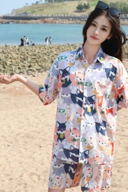 2025 Floral Short Sleeve Shirt for Girls - Unique Cartoon Hawaiian Vacation Top - Trendy Beachwear